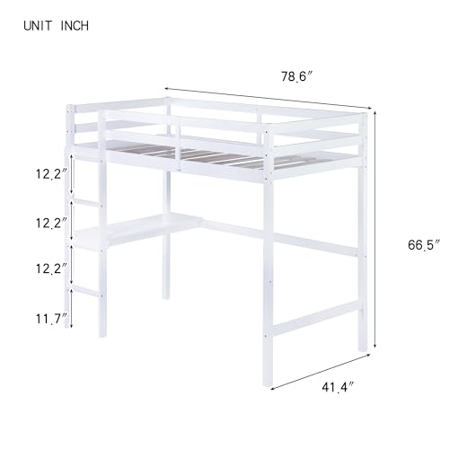 Low Loft Bed Twin Size, Kids Solid Wood Modern Loft Bed Frame with Ladder and Safety Guardrail for Girls Boys, Noise-Free,Non-Toxic Finishes