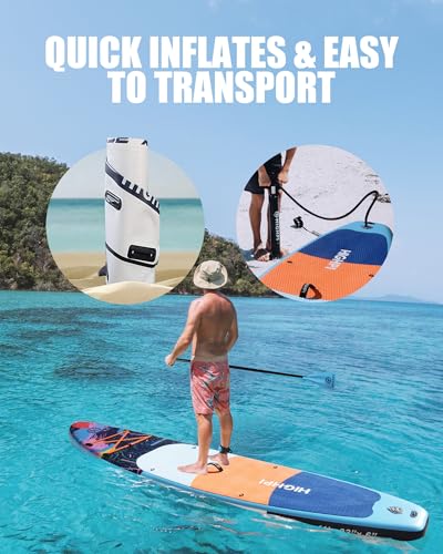 Highpi Inflatable Stand Up Paddle Board Premium SUP Accessories, Backpack, Wide Stance, Surf Control, Non-Slip Deck, Leash, Paddle and Pump