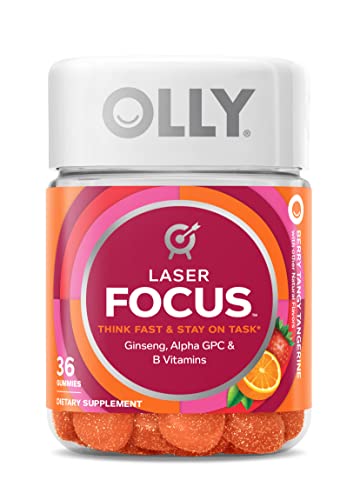 OLLY Laser Focus Gummy, Ginseng, Alpha GPC, B Vitamins, Berry Tangerine Flavor - 36 Count - Kansas Nuitrition - HNZSDS