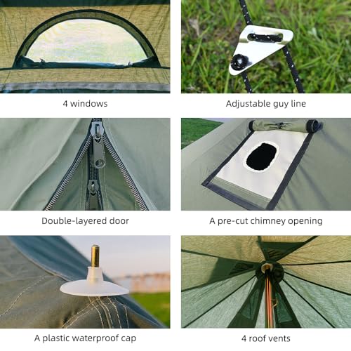 Cotton Canvas Bell Tent with Stove Jack, Roomy Yurt for Family Glamping Camping, 4 Season Tent with Zipped Removable Floor