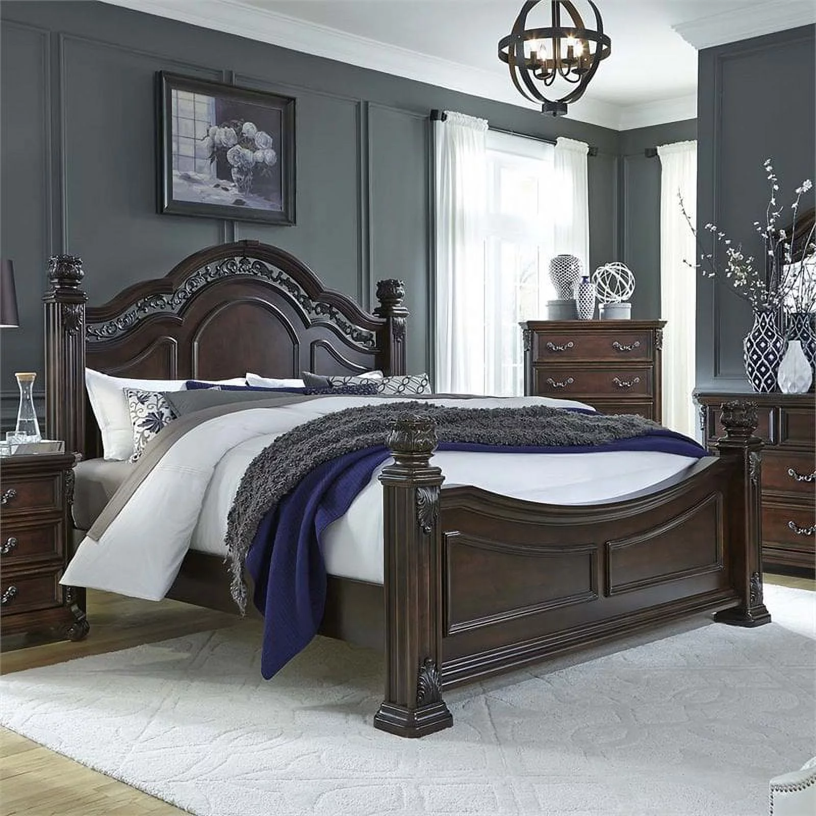 Messina Estates Dark Brown King Poster Bed