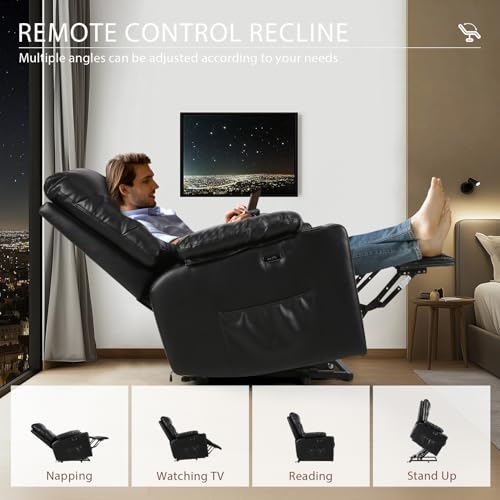Himimi PU Leather Electric Power Lift Chair Recliners Massage with Heat and Massage, Adjustable Back Leg, USB Ports, Cupholders