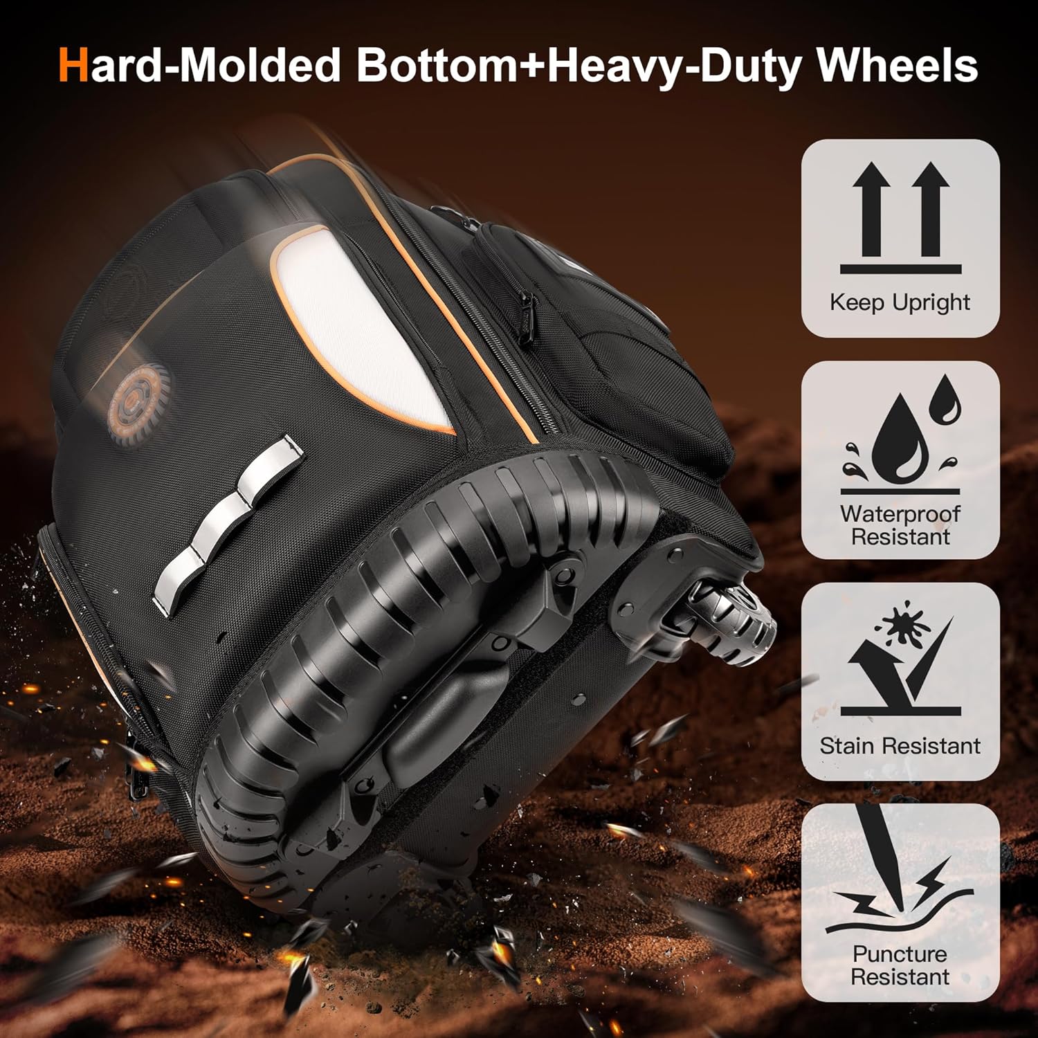 Backpack Tool Bag with Wheel, Rolling Tool Backpack for Electrician Heavy Duty Roller Tool Bag on Wheel for Construction Work