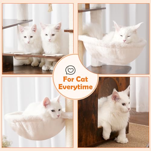 Heybly Cat Tree with Litter Box Enclosure, 76.8-inch Wooden mainecoons Cat Tower with Food Station,Extra Large Platforms