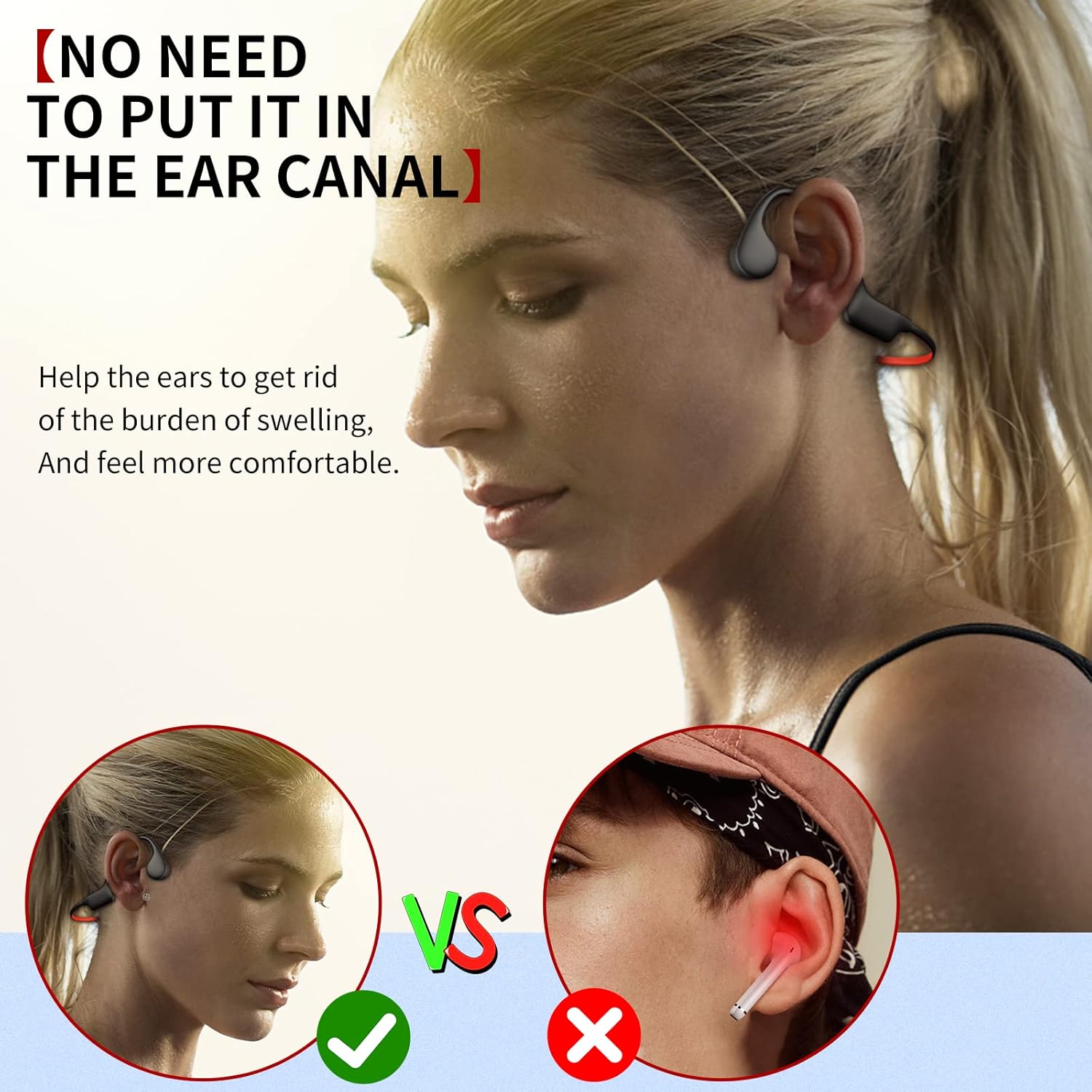 Bone Conduction Headphones, Open-Ear Bluetooth Sport Headphones, Built-in Mic Wireless Earphone Pack of 2