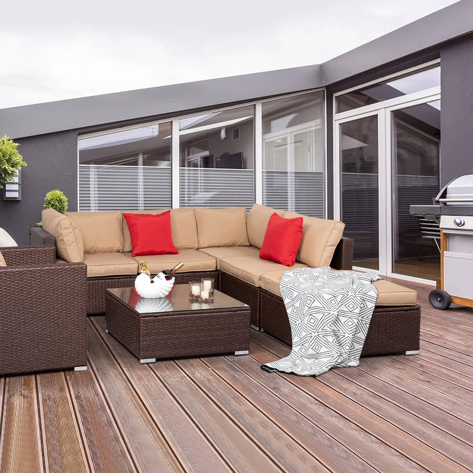 SalonMore 7PC Rattan Wicker Sofa Set Sectional Couch Cushioned Home Furniture Patio Garden