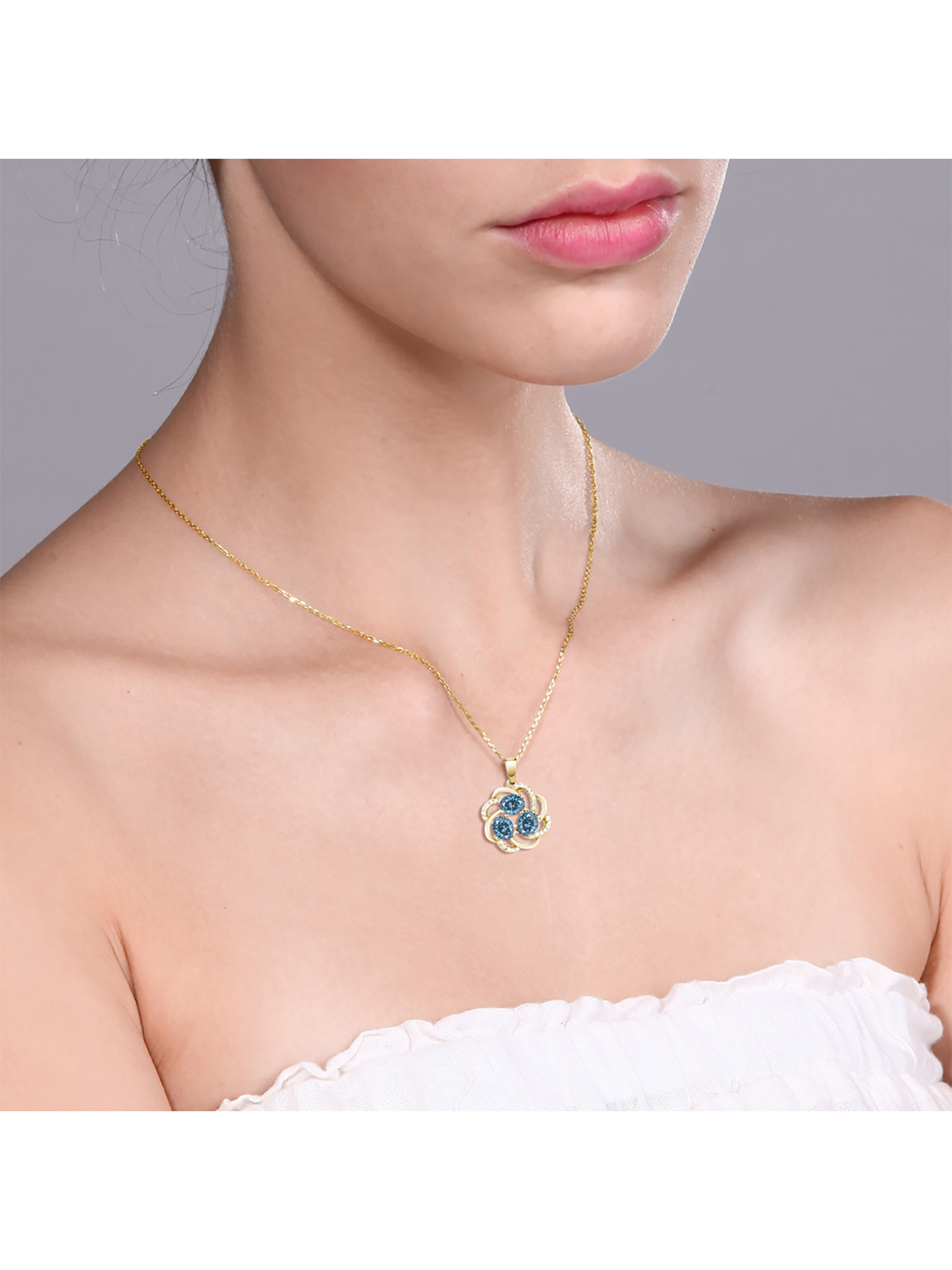 Gem Stone King 18K Yellow Gold Plated Silver Oval Persian Blue Moissanite Pendant Necklace For Women (1.72 Cttw, with 18 inch Chain)