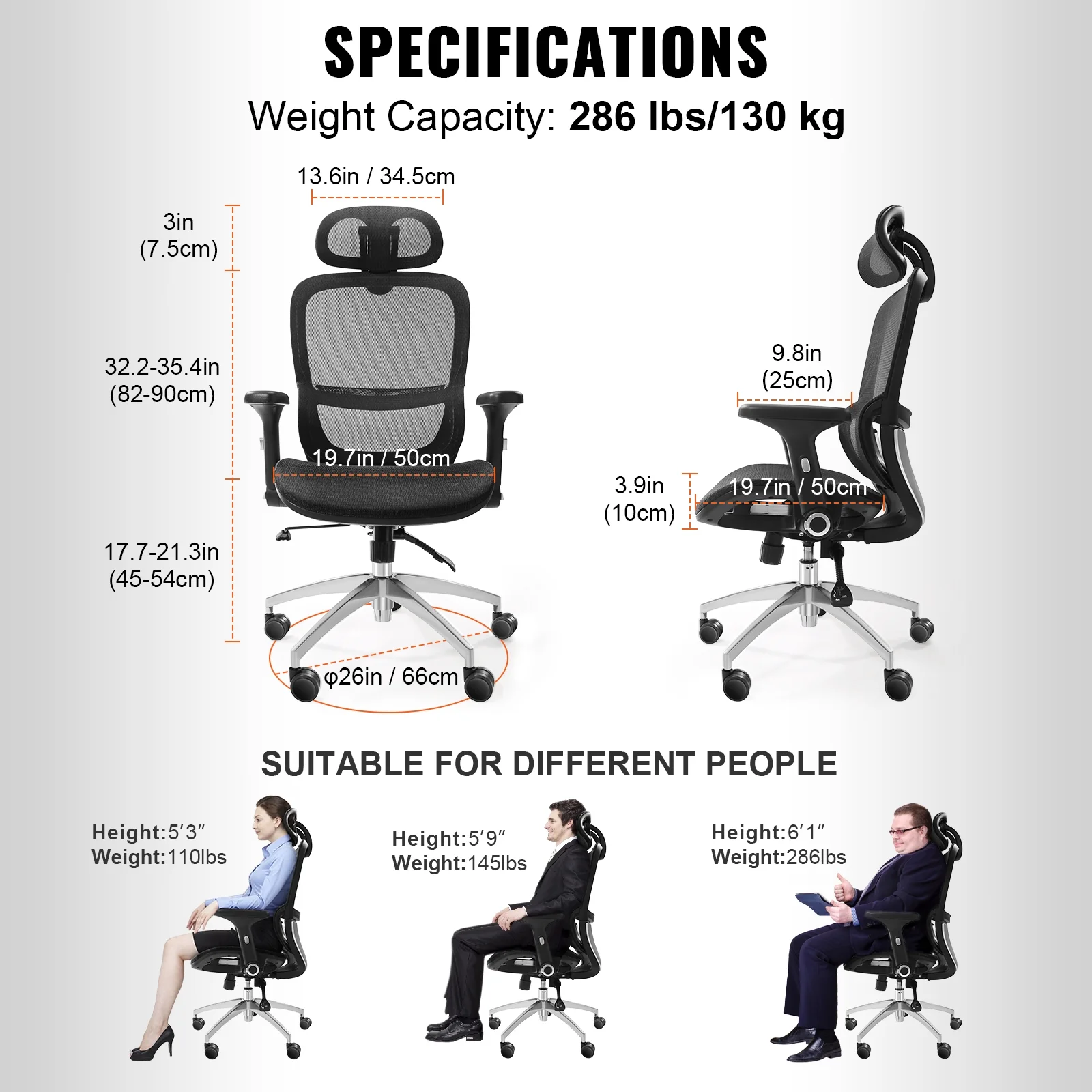 BENTISM Ergonomic Office Chair Mesh Desk Chair Back Lumbar and Head Support