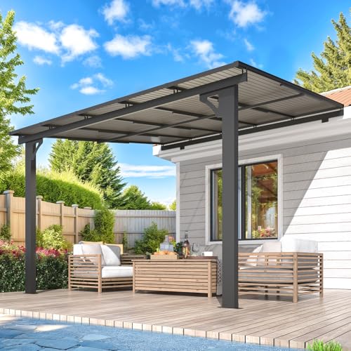 AECOJOY 10&rsquo; x 10&rsquo; Gazebo, Wall Mounted Gazebos Pergola on Clearance, Outdoor Patio Lean to Gazebo Awnings for Deck, Porch