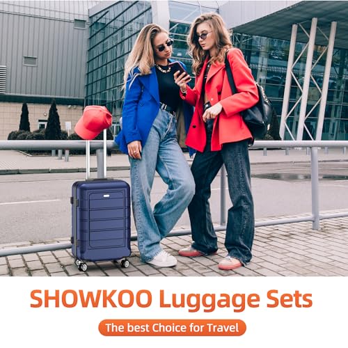 SHOWKOO Luggage Sets Expandable PC+ABS Durable Suitcase Double Wheels TSA Lock Black