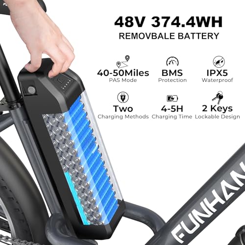 Electric Bike for Adults, 26" 1000W Peak City Cruiser Ebike, 21.7MPH 50 Miles Commuter Electric Bicycle with 48V 374.4WH Removable Li-ion Battery