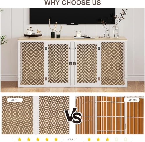 71 Inch Dog Crate Furniture for 2 Dogs, XXL Double Cage with Removable Divider & Large Doors, Heavy Duty Wooden Dog Kennel, Indoor Pet House (Black