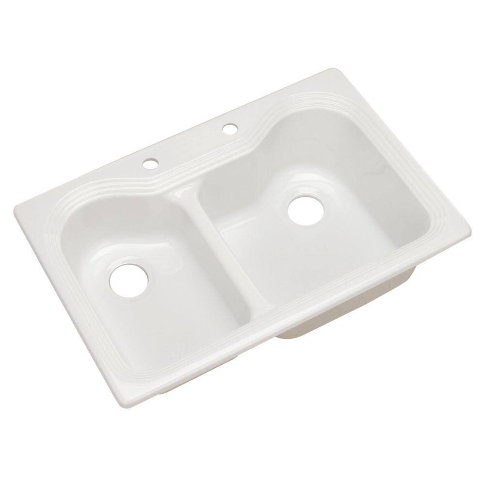 Thermocast Breckenridge Drop-In Acrylic 33 in. 2-Hole Double Bowl Kitchen Sink in White 46200