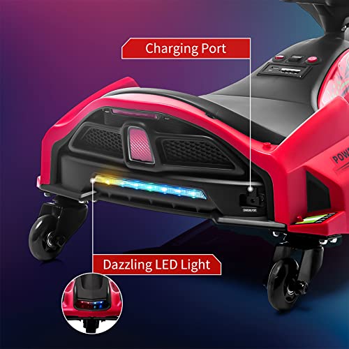 24V Kids Ride on Drift Car for Kids, Electric Drifting Go-Kart Up to 7.5 mph Variable Speed, Built-in Music,Colorful LED Light,USB