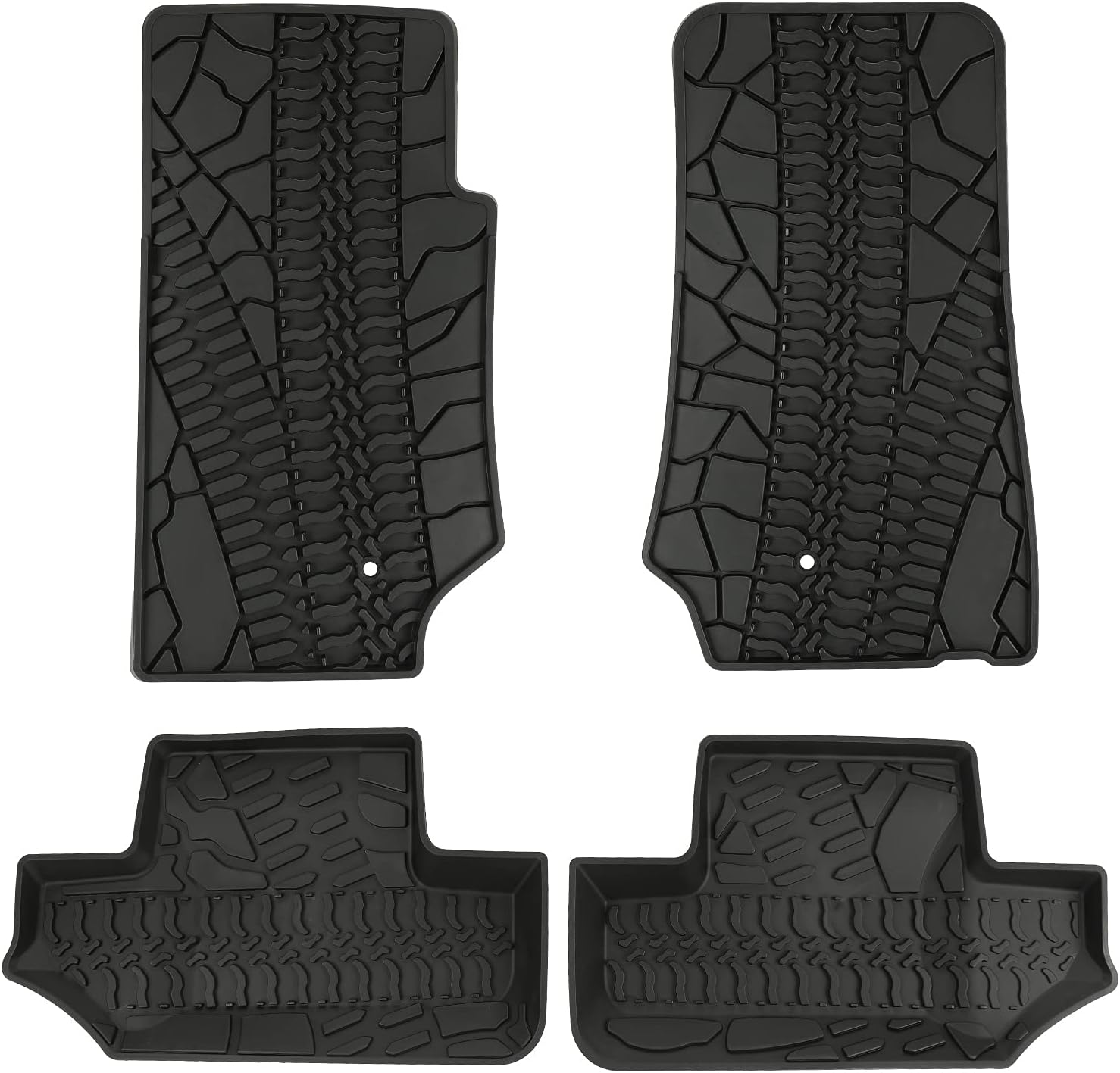 Winunite Black Slush Floor Mats Compatible with Jeep Wrangler JK 2 Door 2007-2013 Front and Rear Row All Weather Protector Mat TPE Floor Carpet Liner