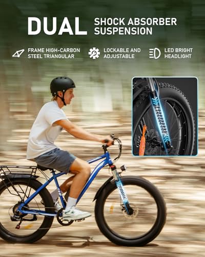 EB26 Electric Bike for Adults Peak 1500W Electric Bicycle 48V 15AH (720WH) Battery Electric Bike 26" Fat Tire Mountain 28mph 7 Speed Gears Ebike