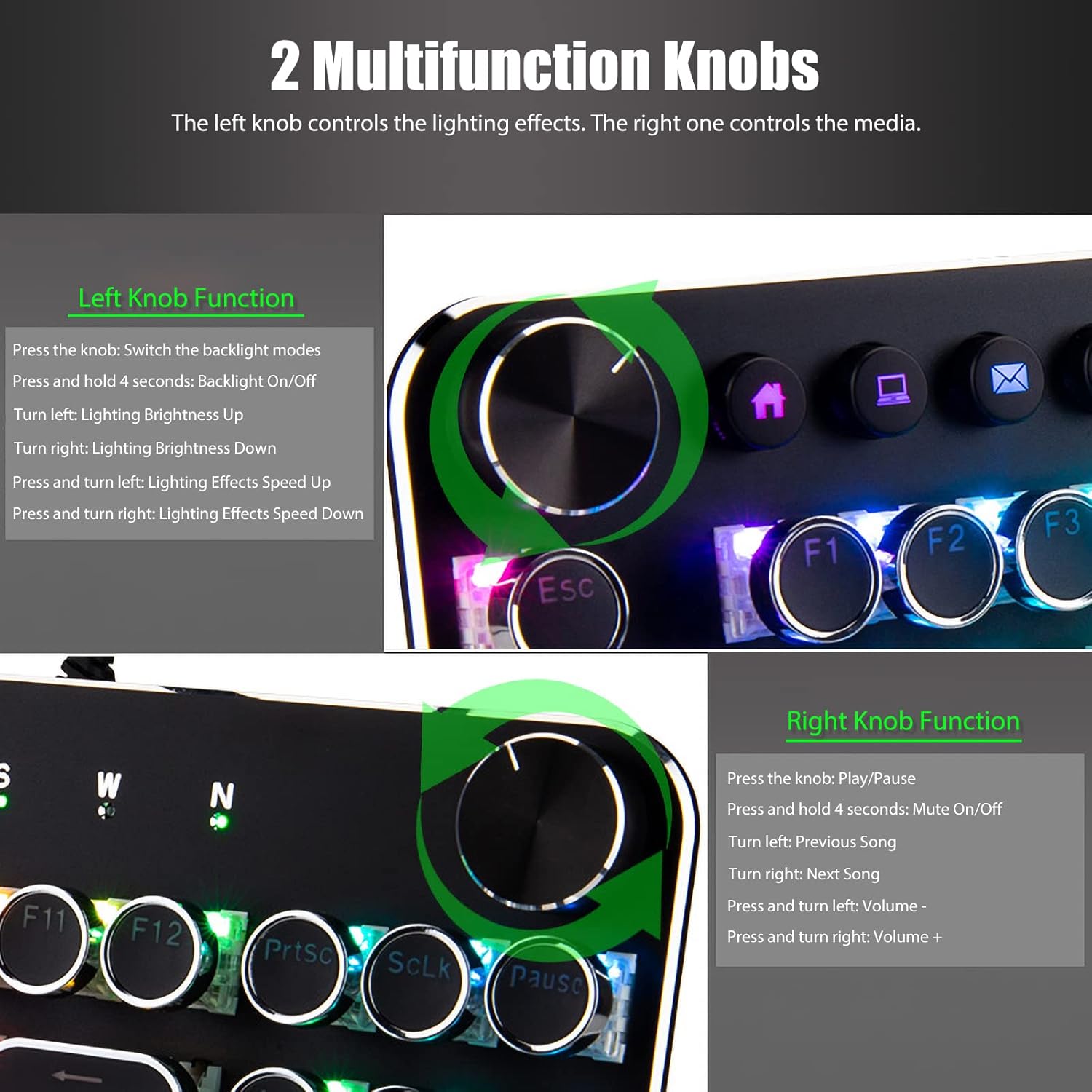 Typewriter Style Mechanical Gaming Keyboard with True RGB LED Backlight Multifunction Knobs