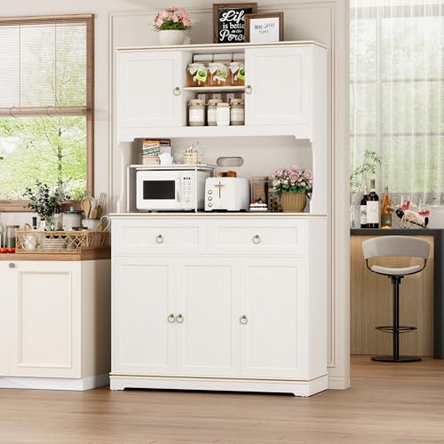 HOSTACK Large Kitchen Pantry Cabinet with Charging Station, 71" Kitchen Hutch Cabinet with Storage Drawers and Countertop