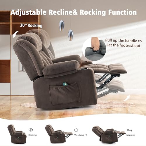 Rocker Swivel Recliner Chair for Adults, Overstuffed Large Manual Recliner Glider with Massage and Heat