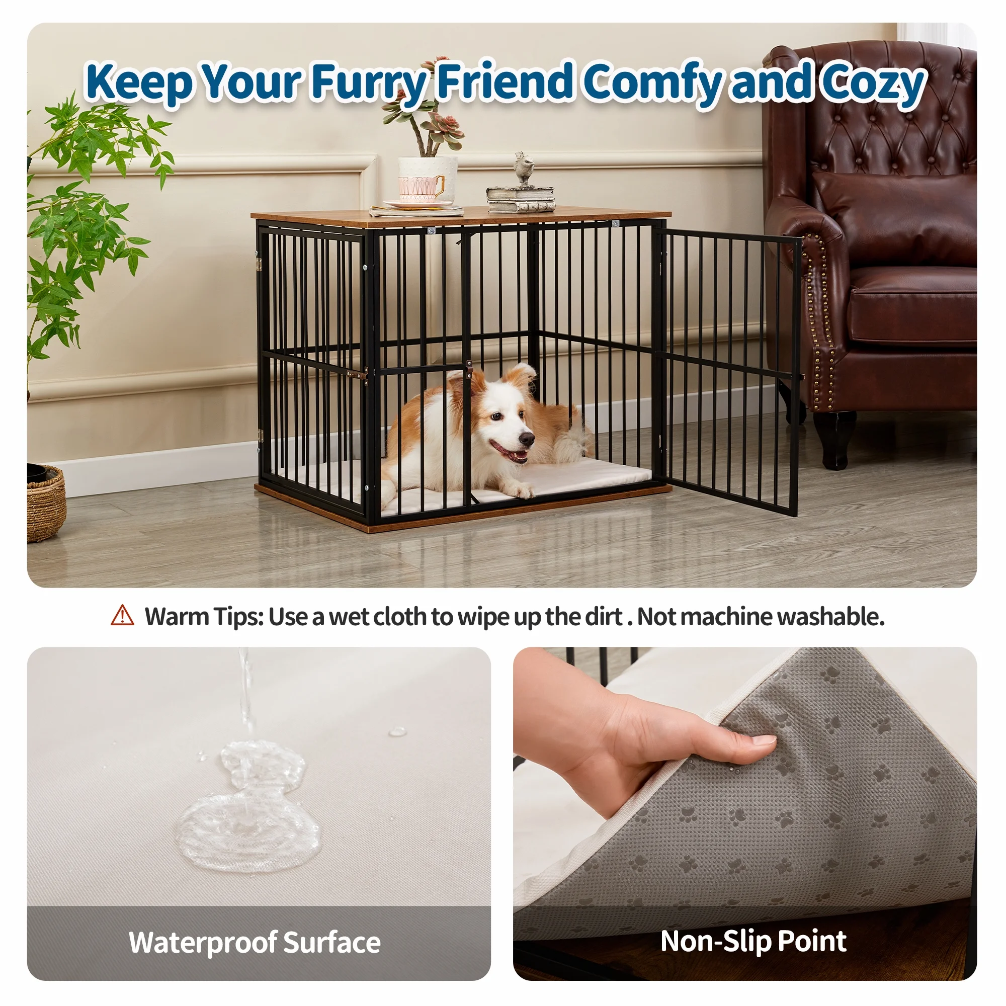 Made4Pets Medium Wooden Dog Crate Furniture with Washable Cushion for Dogs