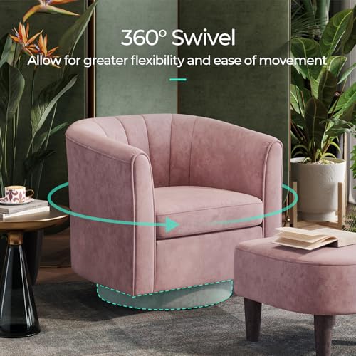 LINSY Swivel Accent Chair Ottoman Set: Velvet Small Barrel Chair with Foot Rest