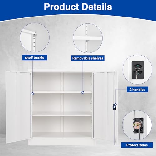 Metal Garage Storage Cabinet with Wheels,Metal Storage Cabinet with Adjustable Shelves,Steel Tool Cabinets with Locking Door for Home, School, Office