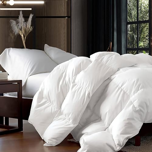 Luxurious Oversized King 108" x 98" Size Goose Down Fiber Waterfowl Feather Fiber Comforter Duvet, 100% Egyptian Cotton Cover, 65 oz. Fill Weight