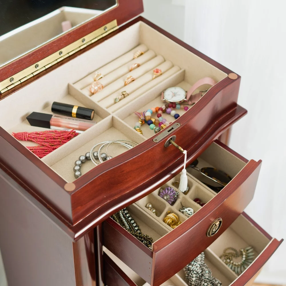 Hives and Honey Nora Freestanding Jewelry Armoire Jewelry Chest - Cherry - Radiant Selections