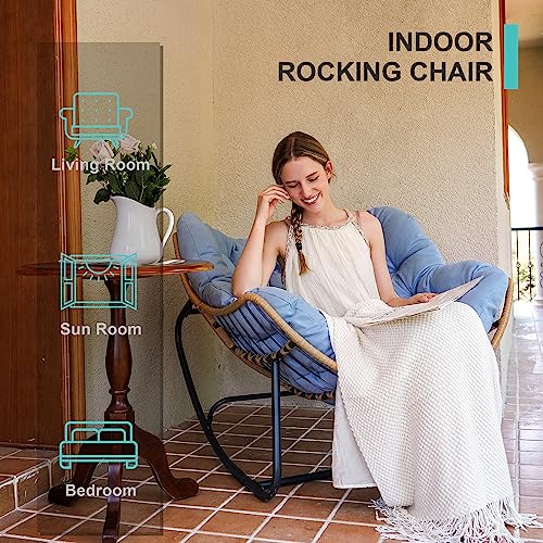 SWITTE Outdoor Rocking Chair, Oversized Patio Papasan Rocker, Comfy Wicker Reading Lounge, Indoor Egg Chair for Bedroom, Living Room, Porch, Garden