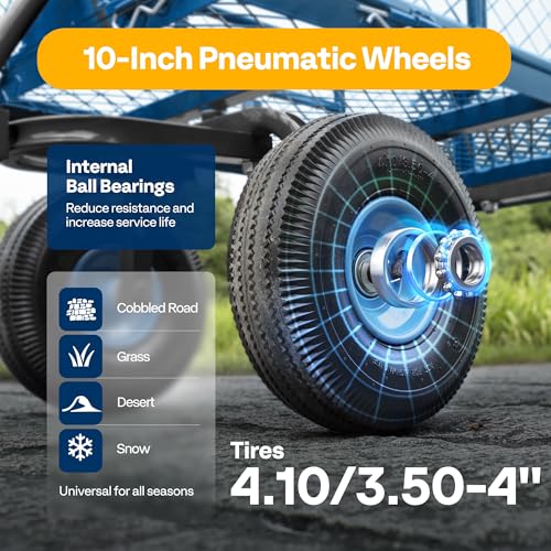 VIVOHOME Heavy Duty 880 Lbs Capacity Mesh Steel Garden Cart Folding Utility Wagon with Removable Sides and 4.10/3.50-4" Wheels 10 inch Tire (Black)
