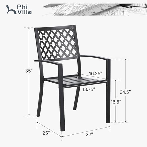 PHI VILLA Stackable Wrought Iron Patio Dining Chairs - Set of 2 Black Outdoor Chair Bistro Metal Chairs, Support 300 LBS