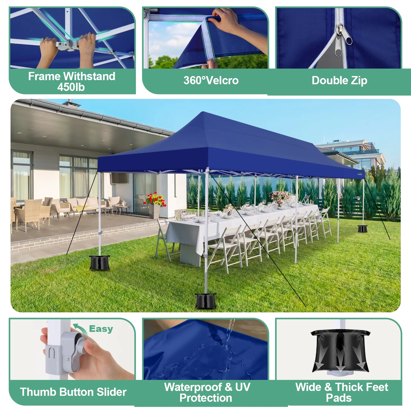 COBIZI 10x30 Canopy Heavy Duty Tent,Pop Up Canopy Gazebo with Netting Screened,Waterproof&Sunproof Ez up Canopy with Sidewalls