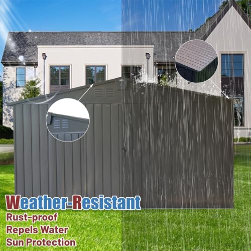 6x4 ft Small Outdoor Metal Storage Shed with Floor Frame & Lockable Door, Heightened Entry Garden Tool Shed for Backyard, Durable Galvanized Steel