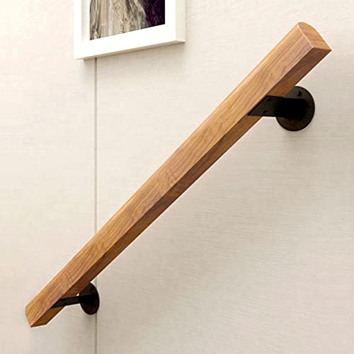 6FT Wooden Stair Handrails, Hand Railings for Stairs Indoor Outdoor, Sturdy Safety Wall Mount Support