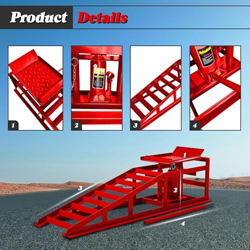 2 Pack Hydraulic Car Ramps 5T 10000lbs Low Profile Car Lift Service Ramps Truck Trailer Garage,Height Hydraulic Vehicle Ramps