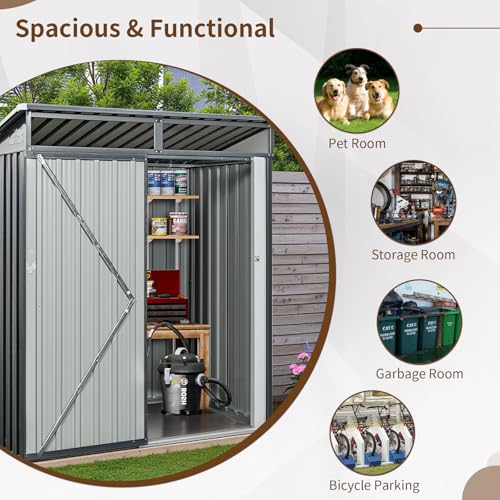 NicBex 6×5 Resin Outdoor Storage Shed with Floor & Window– All-Weather Lockable Small Tool Shed