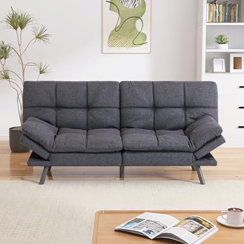 Faux Leather Futon Sofa Bed,Convertible Futon Couch,Memory Foam Loveseat Sleeper Sofa,Small Splitback Modern Folding Couch for Living Room,Office