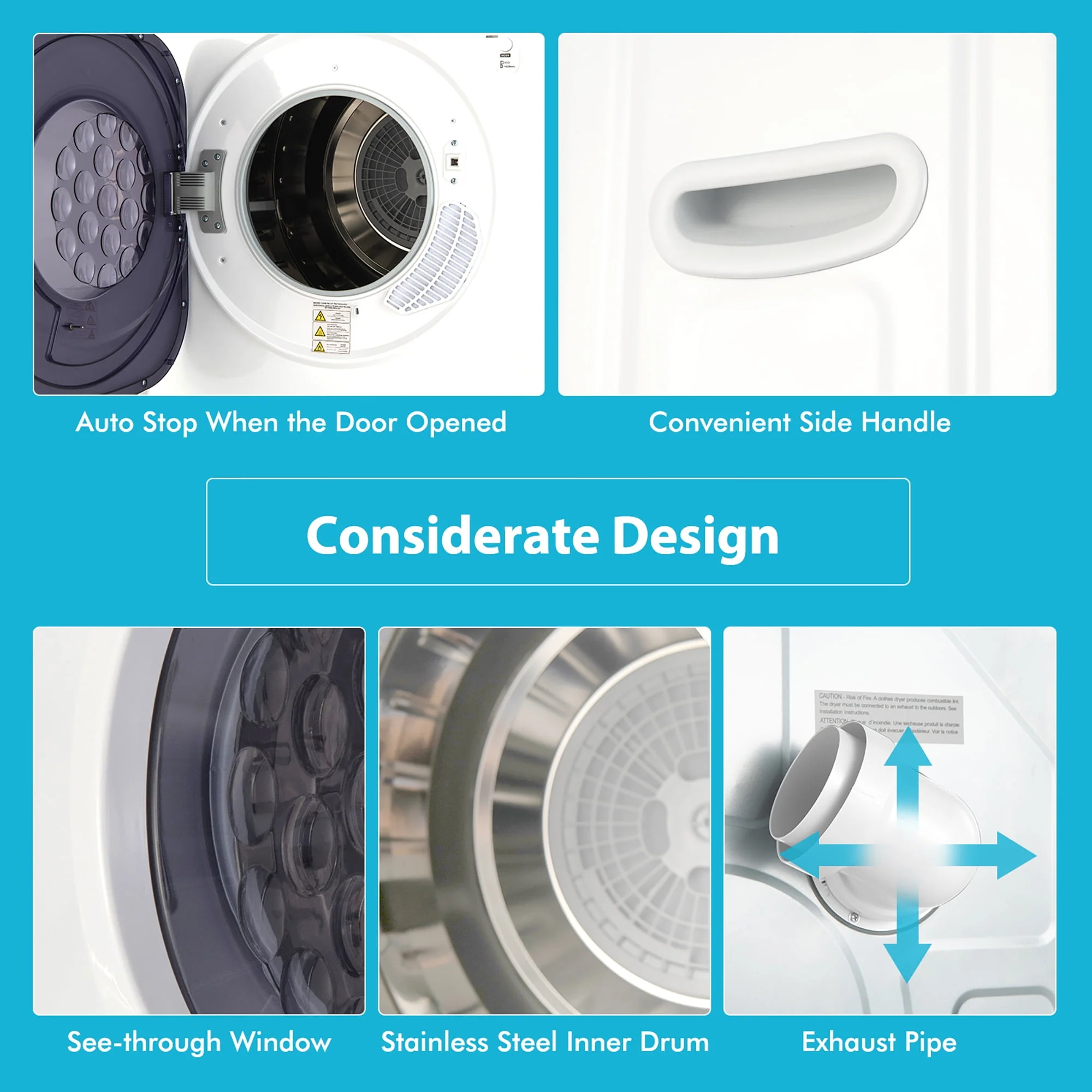 Costway 1500W Electric Tumble Compact Laundry Dryer Stainless Steel Tub 13.2 lbs