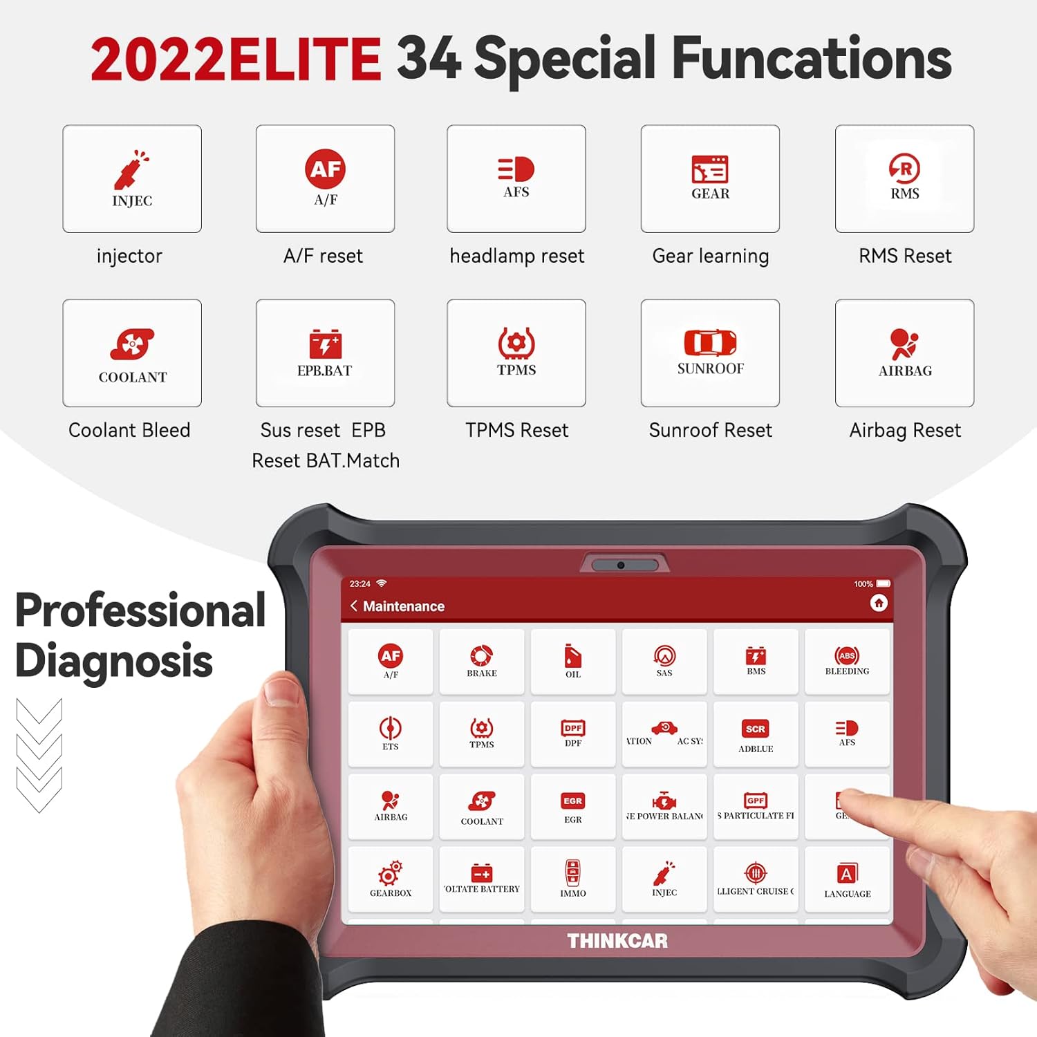thinktool pad10 Bi-Directional Diagnostic Scan Tool, 34 Reset Services OE-Level All Systems Automotive Scanner,Active Test, Key Program, ECU Coding