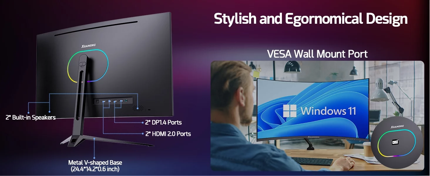 Xgaming 27-inch 165Hz/144Hz Curved Gaming Monitor, Ultra Wide 16:9 1440p PC Monitor for Laptop with 2*Speakers, 1ms AMD