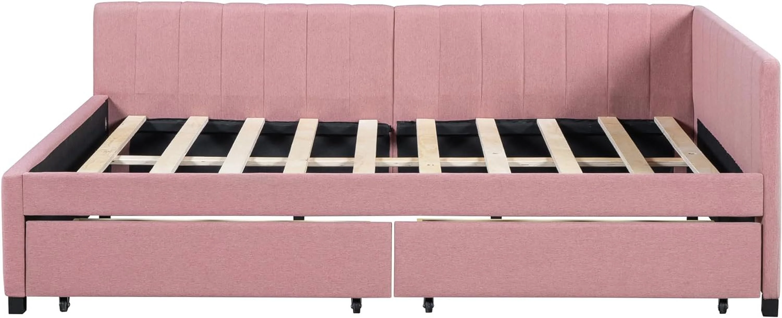 Full Size Daybed, Upholstered Full Daybed with 2 Storage Drawers, Linen Fabric Full Size Sofa Bed Frame, No Box Spring Needed