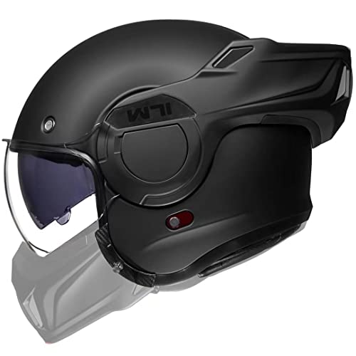 ILM Vintage Full Face Modular Motorcycle Helmet for Adults Men ATV UTV Snowmobile with 180° Reversible Chin Guard DOT Model-B707(Matte Black, L)