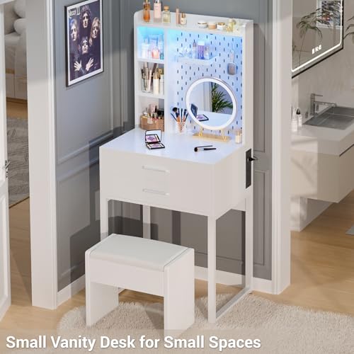 Vanity Desk with 4 Storage Drawers - Modern Makeup Vanity Table with Charging Station