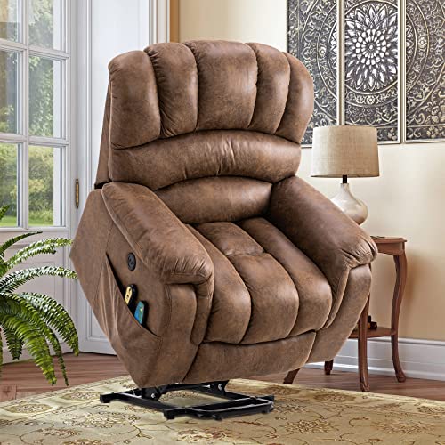 Large Power Lift Recliner Chair with Massage and Heat for Elderly Big Man, Extra Wide & Oversized Electric Recliner with 2 Remote Controls