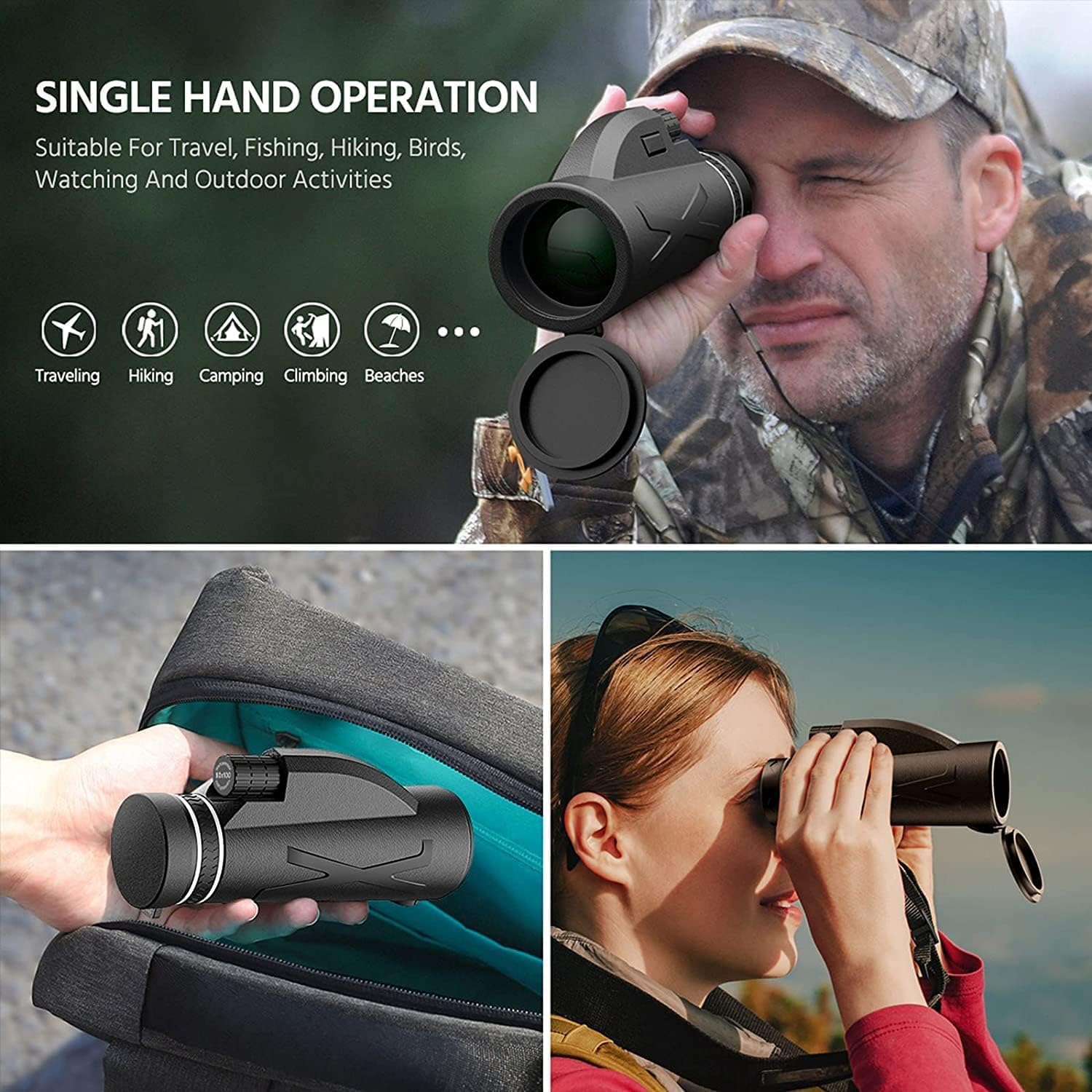 Monocular Telescope - 80x100 Compact High Power Monocular for Adults Kids HD Bifocal with Smartphone Holder and Tripod