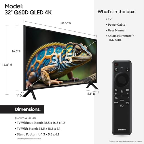 Samsung 43-Inch Class QLED 4K Q60D Series Quantum HDR Smart TV w/Object Tracking Sound Lite, Motion Xcelerator, Slim Design, Gaming Hub