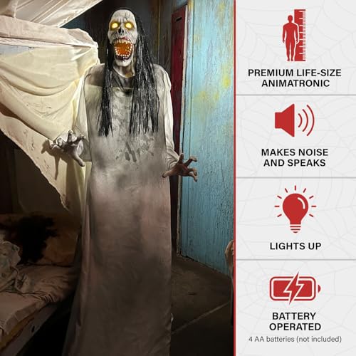Haunted Hill Farm 5.9 ft. Animatronic Lurching Woman by Tekky, Halloween Animatronic, Scary Indoor House Prop & Decoration