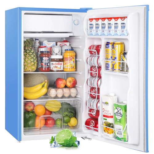 Upstreman 3.2 Cu.Ft Mini Fridge with Freezer, Single Door Mini Fridge, Dorm Fridge, Adjustable Thermostat, Mini Refrigerator for Bedroom, Office