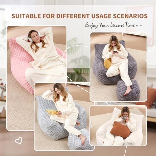 Big Bean Bag Chairs for Adults Cozy Giant Bean Bag Sofa Chair, Gaming Bean Bag Chairs with Foot Rest, Lounge Comfy Chair Indoor for Bedroom