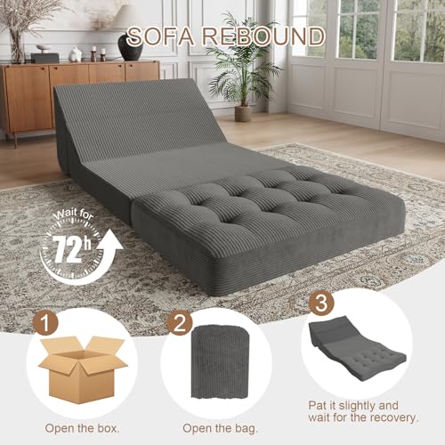 COMAX Folding Sofa Bed, Convertible Chair Bed Corduroy 3-in-1 Foldable Floor Couch with High-Density Foam, Futon Sofa Sleeper Mattress